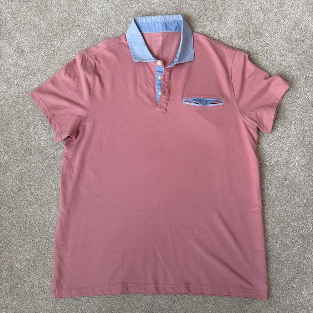 Men's Salmon Polo Shirt with Blue Accents
